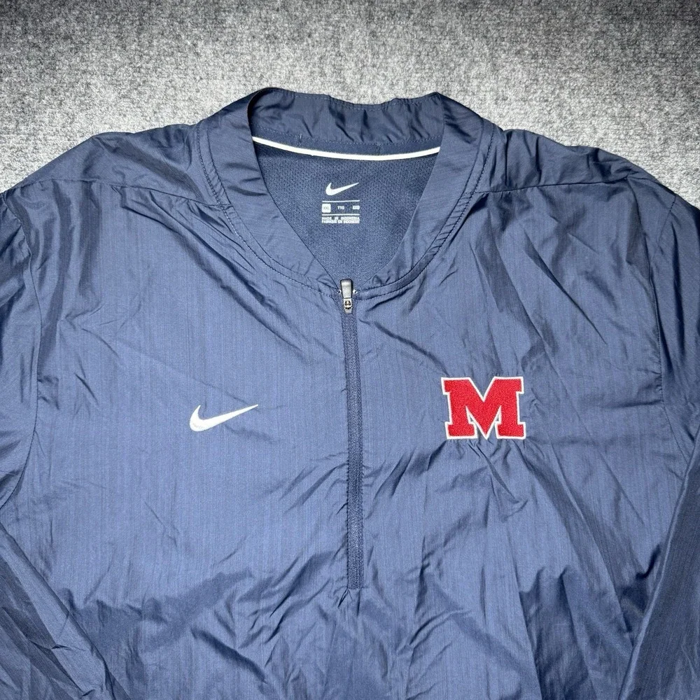 Nike Ole Miss Rebels Windbreaker Men Size XXL Navy Quarter Zip Old Logo 2XL